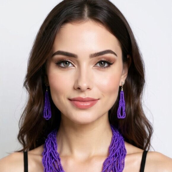 Jewelry - Purple Beaded Earrings & Necklace Set